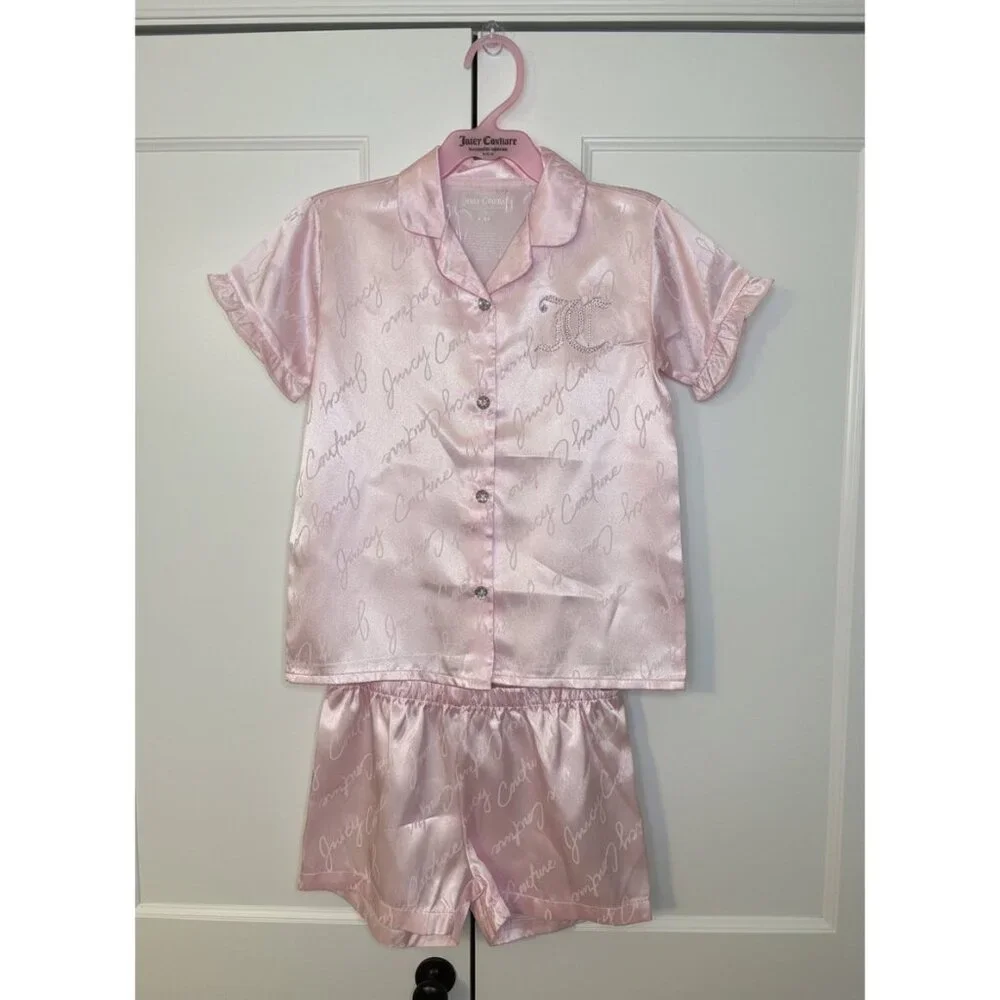 Juicy Couture Girls Satin Pajama Set Pink Size 6X NWT